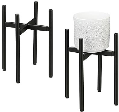 Relaxdays Set 2 Soportes Plantas Ancho Ajustable, 26x26-37x37cm, Portamacetas Metal, Estante Maceta, Negro, Hierro