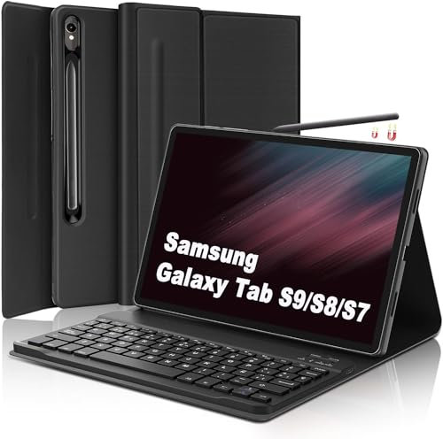WAVATA Funda Teclado para Samsung Galaxy Tab S9 11 2023 -Teclado para Samsung Tab S8/ S7 11, Bluetooth Tecla España Ñ Desmontable Magnético con Funda Delgado, Negro