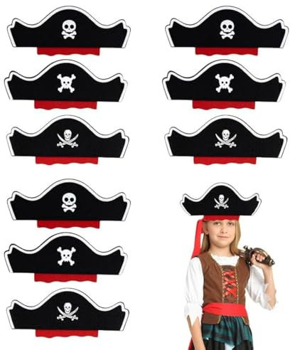 XNIVUIS 9 Stück Piratenhut für Kinder Piraten Hut für Kindergeburtstag für Jungen Mädchen, Filz Piratenhut Piraten Kostümzubehör Pirat Accessoires für Halloween, Piraten-Mottopartys, Cosplay