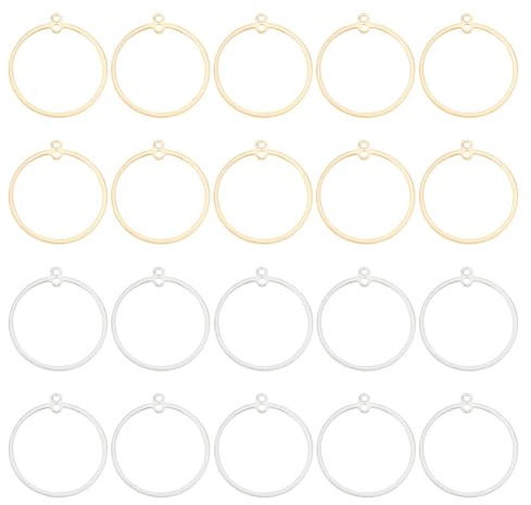 BENECREAT 20 Stück 18K Echt Vergoldeter Runder Creolen-Ohrring, Platinbeschichtete Anhänger Mit Offener Lünette Verbindungskomponente Für Kunstharz-Schmuckherstellung, 28x25mm