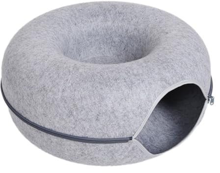 MyPetsLife Katzenhöhle für Katzen: Katzentunnel, gemütliches Bett, vielseitiges Spielzeug, robuster Kratzbaum, Abnehmbarer Tunnel, leicht zu reinigen, kratzresistent. (S (50x50x20cm), Hell Grau)