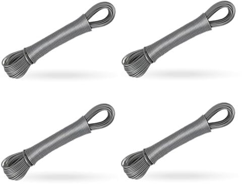 Wäscheleine 20 Meter (4er Pack/Anthrazit) - Leine ausziehbar 2,2mm, extra stark durch Nylonkern - Ersatzleine für Wäschespinne, Wäschetrockner Garten