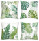 Bonhause 4er Set Kissenbezüge Tropische Blätter 45 x 45 cm Grün Palm Blätter Samt Soft Dekorative Kissenhülle Zierkissenbezüge für Sofa Zuhause Garten Sommer Frühlings Dekoration