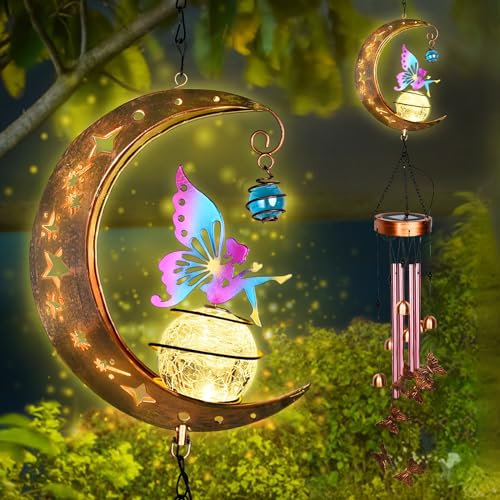 IEEILULU Mond Solarleuchten Garten Deko, Solar Windspiel Garten, Mond Solarlampen für Außen, Solar Windspiele für Draußen Hängend Gilt für Terrasse, Baum, Balkon