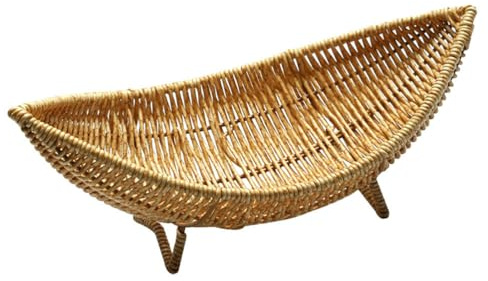OUNONA Woven Rattan Fruit Basket Boat Shaped Serving Tray for Snacks Vegetables and Eggs Handwoven Basket for Kitchen Counter Rustic Storage for Home Tabletop Decor