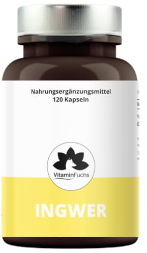 Ingwer Kapseln - Hochdosiertes Ingwerpulver, Optimal Bioverfügbar, Vegan, 100% Natürlich von VitaminFuchs