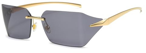 Long Keeper Randlose Sonnenbrille Eckig Damen Herren Vintage Sonnenbrille Quadratisch Y2K Trend Mode Eckige Randlose Brille Unisex UV400