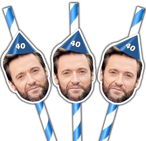 20 Personalised Photo Face Straws - Custom Cut-Outs of face of Your Choice - Optional Hat Design - Includes Fixings for You to Attach - Fun for Hen Party, Stag Do, Birthday etc (20 Straws) - Blue