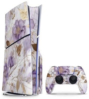 Skins4u Slim PS5 Skins Aufkleber für PlayStation 5 Konsole und Controller Skin Vinyl Skin Sticker PS5 Slim Disc Design Schutz Folie Purple Heart