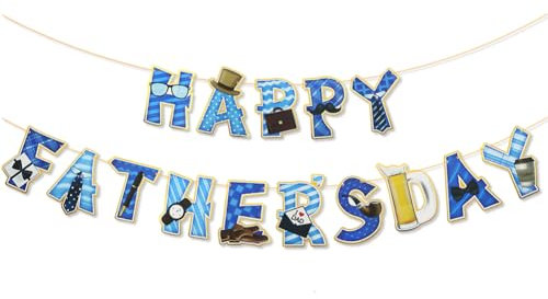 Blaue Vatertagsparty-Dekorationen, Happy Father's Day Banner Brille Krawatte Aktentasche Uhr Muster Wimpelkette Banner Girlande Happy Dad Day Banner für Papa Papa Vater Party Hintergrund Dekorationen