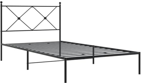 vidaXL Bettgestell, Bett mit Kopfteil, Metallbett Einzelbett für Schlafzimmer, Schlafzimmerbett Bettrahmen mit Lattenrost, Metall Schwarz 100x190cm