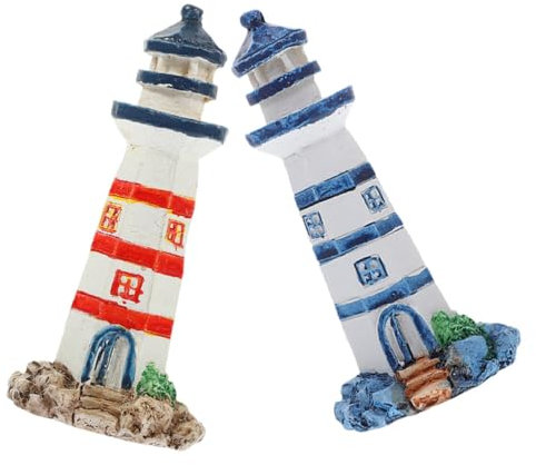 Kichvoe 2stücke Leuchtturm Deko Figur Mediterrane Stil Harz Ornament Für Wohnräume Tischdeko Aquarien Dekoration Langlebig Kompakt Leicht Für Freunde Und Familie