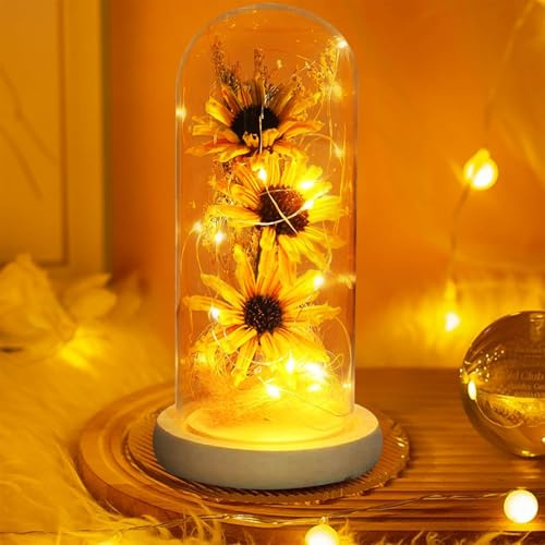 crayfomo Mother's Day Sunflower Gifts for Women, Eternal Sunflowers in Glass Dome, Romantic Gifts for Mother Grandmother Girlfriend for Birthday Anniversary Wedding Mother's Day