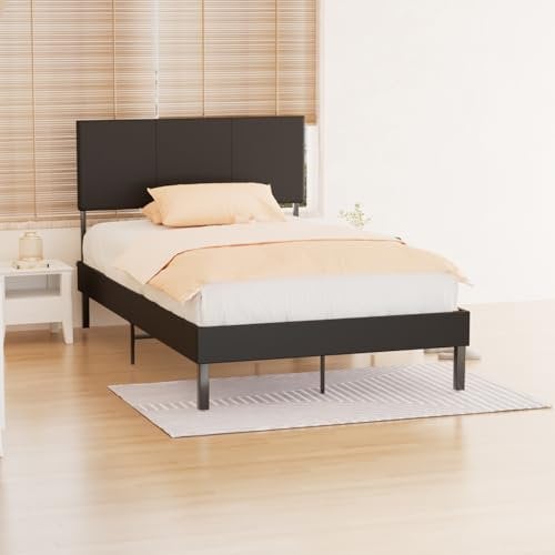 Eulenke Polsterbett 120x200cm, bettgestell mit Kopfteil, Stabiler Holzlattenrost + Gute Qualität Leder, Hochwertiges Einzelbett Doppelbett, Matratze Nicht im Lieferumfang enthalten, Schwarz