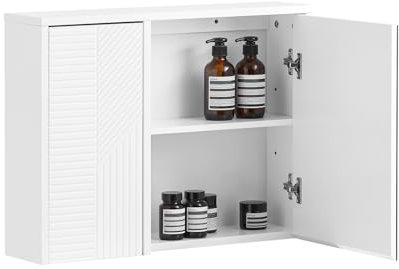 SoBuy Spiegelschrank mit Lamellentür Hängeschrank mit Spiegeltür Wandschrank Badschrank Badmöbel Spiegel Wandspiegel Badspiegel weiß BHT ca. 60x46x15cm BZR153-W