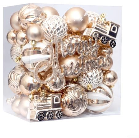 Getdoublerich Set da 65 Pezzi di Palline per Albero di Natale con Champagne Palline di Natale con Champagne, Decorazioni Natalizie da Appendere per Alberi di Natale e Feste (Colore Champagne)