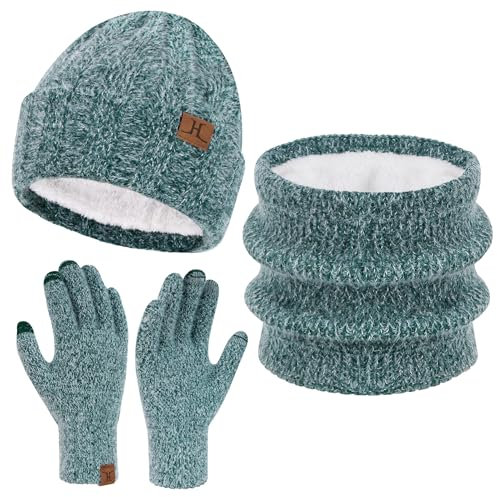 ZASFOU Damen Winter Mütze Schal Touchscreen Handschuhe Set Kunst Nerz Samt Strickmütze Beanie Thermo Wintermütze Schals Winterschal Winterhandschuhe Geschenk für Frauen