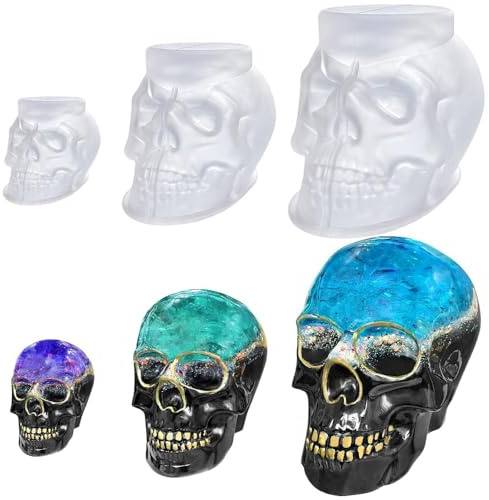 Lot de 3 grands moules en forme de tête de mort, moules en silicone 3D en forme de tête de mort en résine époxy, moules flexibles en silicone transparent en forme de tête de mort, fabrication de