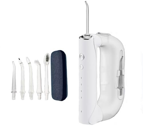 Munddusche Kabellos Elektrisch für Zahnzwischenraumreiniger, Tragbar Oral Irrigator mit 5 Düsen und 4 Modi, 300ml Abnehmbar Wassertank IPX7 Wasserdicht Waterflosser für Zuhause/Reise