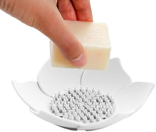 Porte-savon en forme de fleur de lotus - Porte-savon antidérapant pour salle de bain avec drain - Porte-savon en forme de lotus - Porte-savon antidérapant - Porte-savon décoratif - Porte-savon en