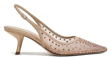 XBKXMK Slingback Pumps for Women Pointed Toe Heels Slip on Kitten Heels Sandals Dress Party Wedding Slingback Heels, Nude Mesh, 4.5 UK