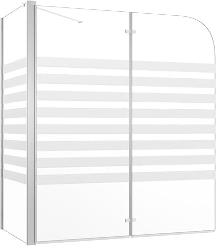 Refined Badewannenfaltwand Badewannenaufsatz Duschwand Duschtrennwand Duschkabine Faltwand Streifen Duschabtrennung 120x68x130 cm Hartglas Gestreift (Weiß)