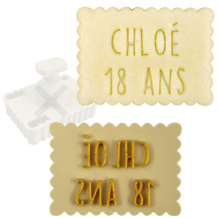 Emporte-pièce à poussoir pour biscuits – PivoFix® personnalisable avec plaques interchangeables – Fabriqué en France (Plaque seule – Texte simple - 1 à 3 lignes)