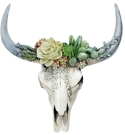 PAGJHRFJG Resin Longhorn Cow Skull Head Wall Hanging Decor,Flower Cow Skull Wall Decor Nursery Decor Resin Ornament with Hanging L Easy Install Easy to Use