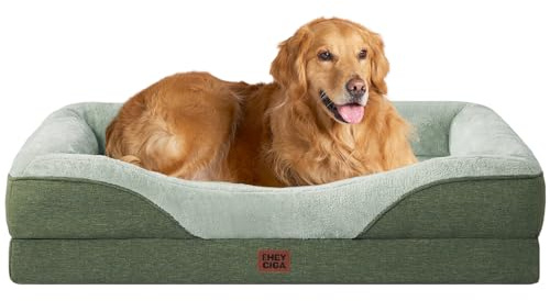 EHEYCIGA Memory Foam Cuccia Cane Interno Taglia Grande, Impermeabile Divano per Cani Sfoderabile e Lavabile, Letto per Cani con 4 Bordi Rialzati, Verde, 106.5x76x18.5cm