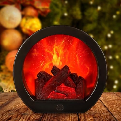 LOMUG Led Kamin Elektrisch Deko Kaminfeuer, Elektrokamin Ohne Heizung Mit Flammeneffekt, USB und Batteriebetrieben Elektrische Kamine für Simulation Tischkamin Ornament Nach Hause(Schwarz, Rund)
