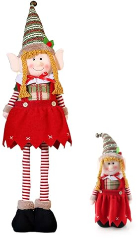 Himissy Weihnachtself zum ausziehen, männlicher Elf, weiblicher Elf, Einziehbare Weihnachts Puppen Dekoration, Große Weihnachtself Puppe, Weihnachtsdeko, für Zuhause, Restaurant, Geschäft (D2)