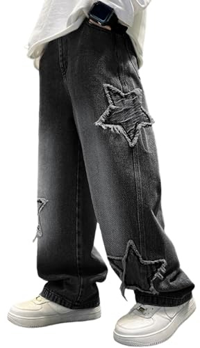 Rolanko Boys Baggy Jeans Elasticated Waist Cargo Bootleg Skater Jeans with Multipockets Vintage Streetwear Denim Pants for Kids