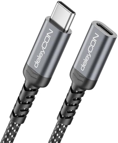 deleyCON 2m Extensión USB-C 100 W para Carga Rápida - PD 3.0 Cable de Carga y Datos para iPhone 17 16 Pro Max Air Galaxy A16 A56 S25 S24 iPad MacBook Tablet Portátil