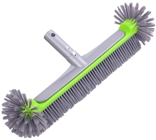 Pool Brush Head for Liner Pools 17.5 (45cm) – Heavy Duty Aluminium Round Swimming Pool Brush with EZ Clip Handle, Pool Cleaning Brush for Quick Cleaning of Walls, Steps & Corners (No Poles)