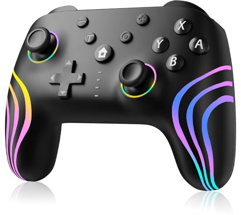 Wireless Switch Controller for Nintendo Switch 2/Switch/Switch OLED/Switch Lite/PC, Switch Pro Controller with 7-Color RGB, Programmable Macro, Dual Vibration, 6-Axis Gyro, Turbo, 800mAh Battery