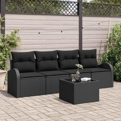 Mokuyary Gartensofa-Set Schwarz 55 x 55 x 37 cm Poly-Rattan Gartenmöbel Set, Outdoor Balkonset Terrassenmöbel, Gartenlounge Sitzgruppe für Terrasse, Balkon, Garten -H