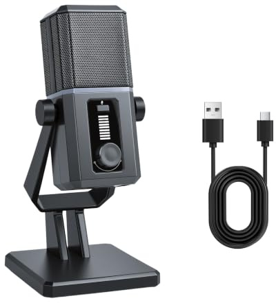 ELUTENG USB Mikrofon für PC, 14mm Kondensatormikrofon mit RGB Beleuchtung USB-C Kabel für PC, Tisch Podcast Mikrofon mit Schnellstummschaltung, Rauschunterdrückung für Streaming, Gesang, Podcast