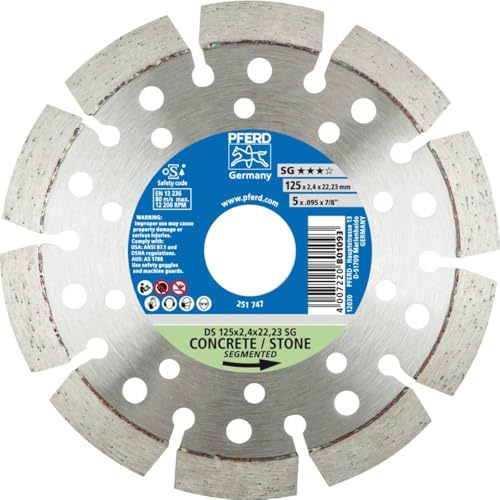 PFERD TOOLS Diamant-Trennscheibe SG | 125 x 2,4 x 22,23 mm | 68000042 – Segmentierter Rand für schnelles Trennen von Steinmaterial