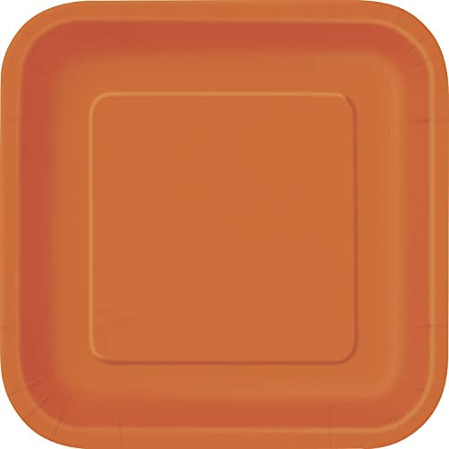 Unique Party- Paquete de 16 platos cuadrados de papel, Color naranja, 18 cm (32240)