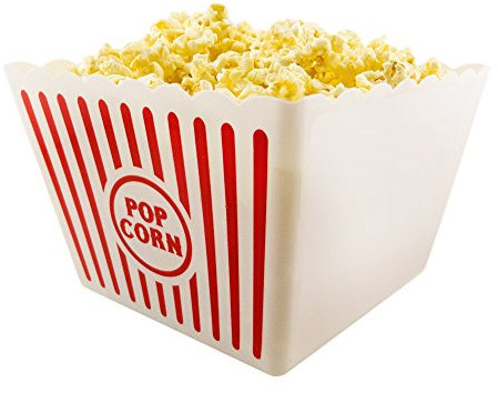 [Novelty Place] Recipientes Plásticos para Palomitas de Maíz Clásico con Rayas Rojas y Blancas Para Noches de Cine - 23,5 cm Cuadrado x 15,0 cm de Profundidad (Paquete de 2)