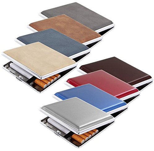 Zigarettenetui - Zigarettenbox Zigarettenschachtel Zigarette 20 14 8 Zigaretten Feuerzeug Etui Box Edelstahl Metall Elegant Schachtel Lange Klein Leder Damen Herren Silber Rot (Variante 3)