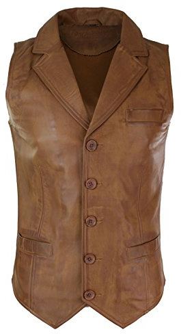 Mens Real Leather Tan Brown Black Burgundy Smart Casual Gilet Waistcoat Vintage Retro