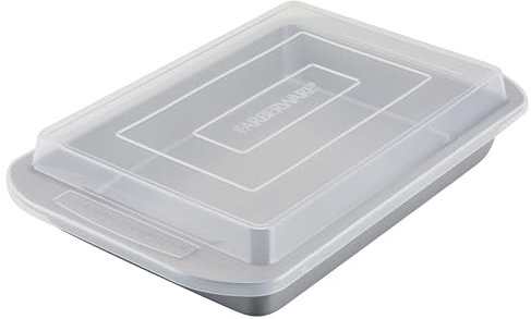 Farberware Bakeware Teglia antiaderente per torte con coperchio, acciaio al carbonio, plastica, grigio, 9 x 13 cm
