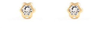 Pendientes Bebe Oro Amarillo 18 Kilates (18K) Chatón Flor Circonita 3 mm Brillo - Certificado Garantía - Mondepetit - 1662