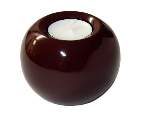 LAQ Design - Teelichthalter rund Ø 8 cm Pianolack Holz Eigene Manufaktur (Rot)