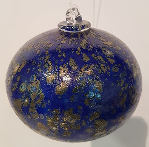 Oberstdorfer Glashütte Kugel zum hängen antik Stil Bunte Glaskugel Ornament blau Silber gelüstert mundgeblasenes Kristallglas Fensterdekkoration Durchmesser ca.11 cm