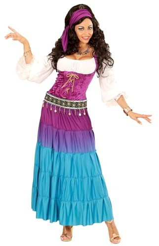 W WIDMANN MILANO Party Fashion - Costume diseuse de bonne aventure, robe avec ceinture de pièces de monnaie, bandana, déguisements de carnaval