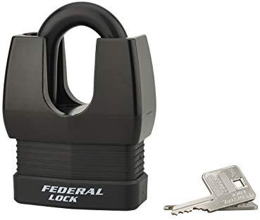 THIRARD - Cadenas à Clé Fédéral Lock Docker 65 mm - Acier Cémenté - Double Verrouillage - Anse Protégée PVC - 2 Clés Laiton Nickelé - Idéal pour Portail et Garage - Noir