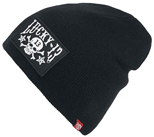 Unbekannt Lucky 13 Skull Stars Patch Beanie Mütze schwarz