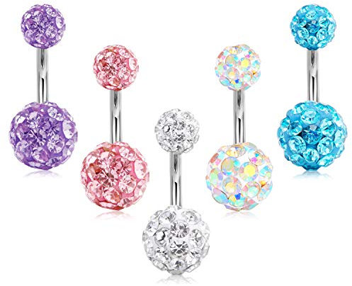Crdifu 5stk Bauchnabelpiercing mit Stein 14 Gauge 8mm Barbell Set Chirurgenstahl Piercing Bauchnabel Schmuck 1,6mm